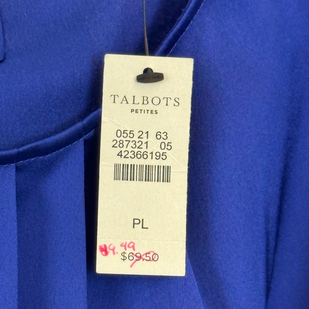 Talbots Petites Blue Pleated Neck Sleeveless Shell Blouse Top PL NWT - Picture 4 of 12